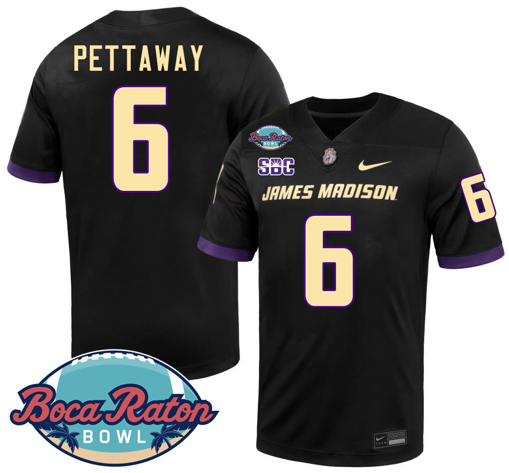 #6 George Pettaway James Madison Dukes 2024 Boca Raton Bowl Jersey-Black